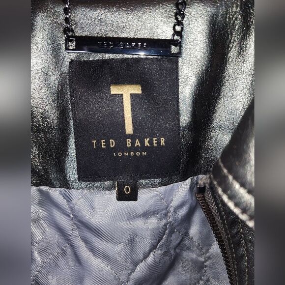 $445 TED BAKER LONDON Women's Metallic Faux Leather Bomber Jacket size 0 - Picture 6 of 12
